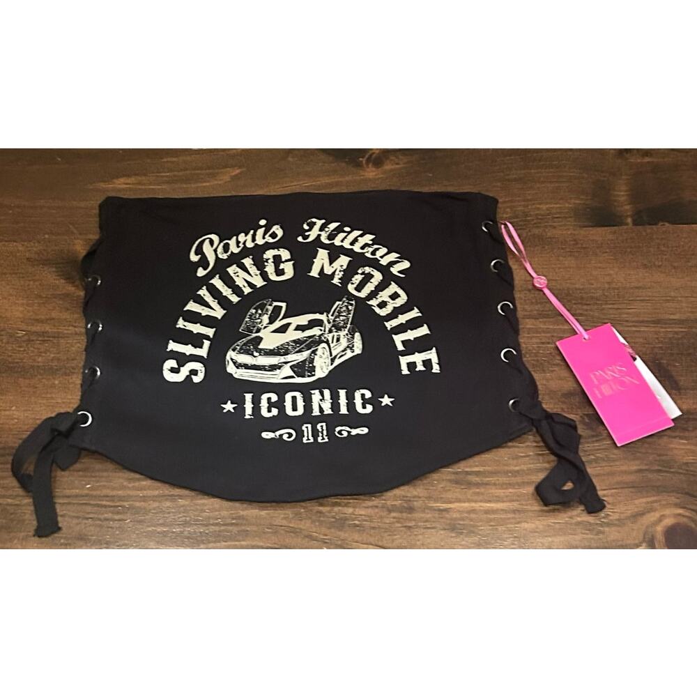 ⭐️ Paris Hilton Sliving Mobile Iconic Black Crop‎ Top Stylized Car Women's Large